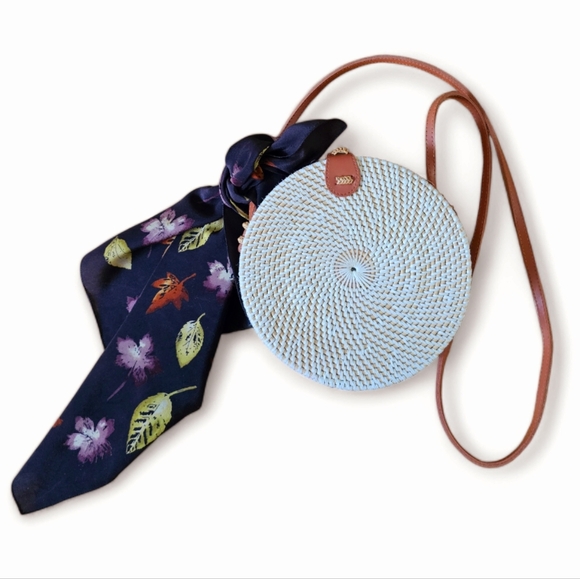 20" Square Dark Brown Scarf With Autumn Leaves Design. - Picture 5 of 5